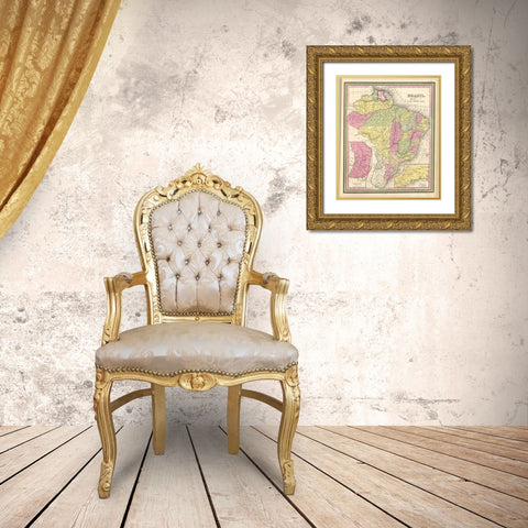 Brazil 1849 Gold Ornate Wood Framed Art Print with Double Matting by Vintage Maps