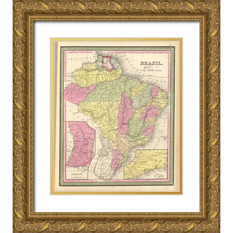 Brazil 1849 Gold Ornate Wood Framed Art Print with Double Matting by Vintage Maps