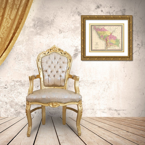 Peru and Bolivia 1849 Gold Ornate Wood Framed Art Print with Double Matting by Vintage Maps