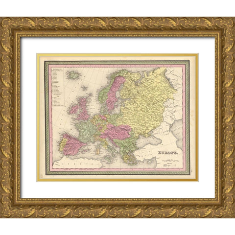 Europe 1849 Gold Ornate Wood Framed Art Print with Double Matting by Vintage Maps