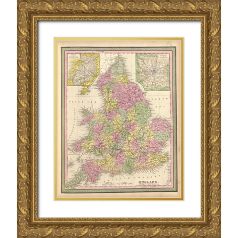 England 1849 Gold Ornate Wood Framed Art Print with Double Matting by Vintage Maps
