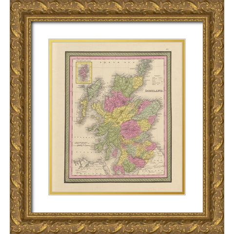 Scotland 1849 Gold Ornate Wood Framed Art Print with Double Matting by Vintage Maps