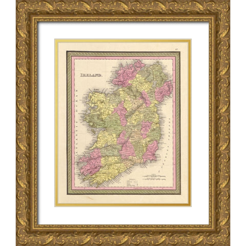 Ireland 1849 Gold Ornate Wood Framed Art Print with Double Matting by Vintage Maps