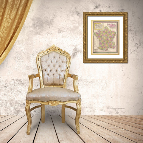 France 1849 Gold Ornate Wood Framed Art Print with Double Matting by Vintage Maps