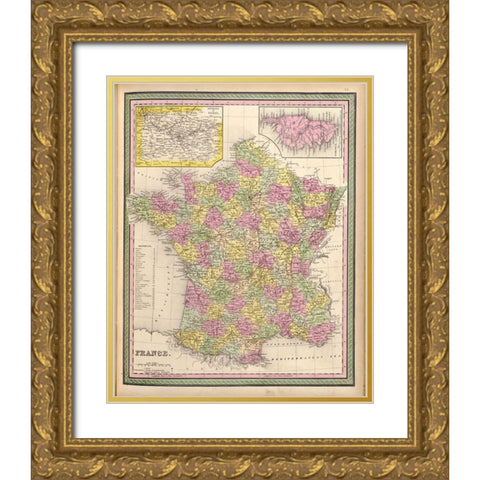 France 1849 Gold Ornate Wood Framed Art Print with Double Matting by Vintage Maps