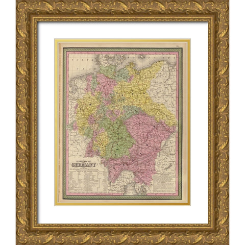 Germany 1849 Gold Ornate Wood Framed Art Print with Double Matting by Vintage Maps