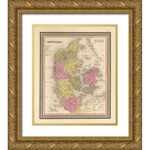Denmark 1849 Gold Ornate Wood Framed Art Print with Double Matting by Vintage Maps