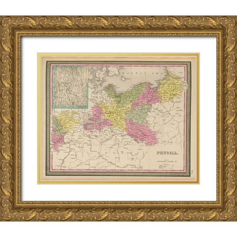 Prussia 1849 Gold Ornate Wood Framed Art Print with Double Matting by Vintage Maps