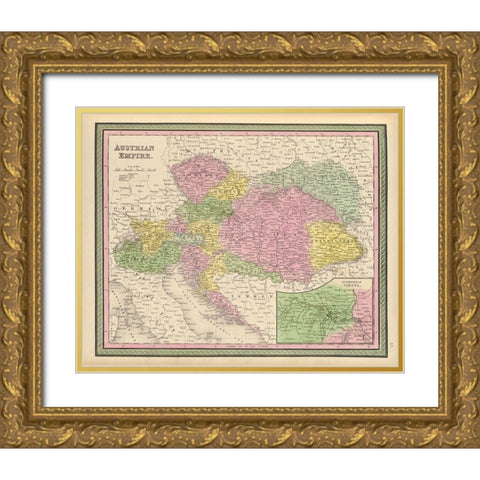 Austrian Empire 1849 Gold Ornate Wood Framed Art Print with Double Matting by Vintage Maps