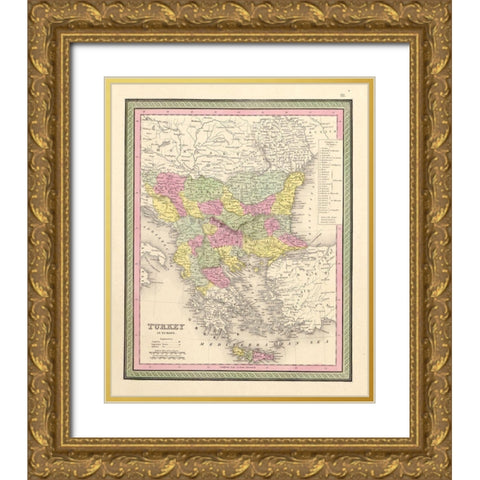 Turkey 1849 Gold Ornate Wood Framed Art Print with Double Matting by Vintage Maps