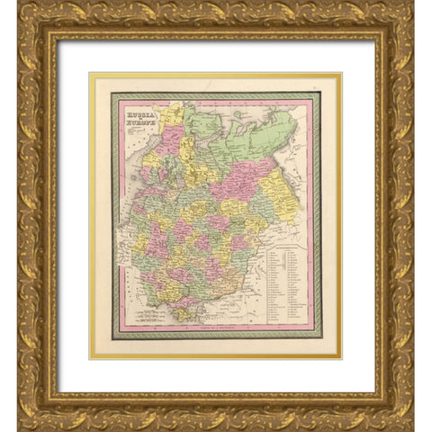 Russia in Europe 1849 Gold Ornate Wood Framed Art Print with Double Matting by Vintage Maps