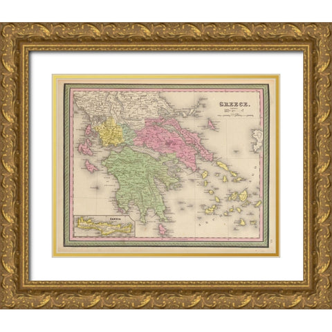 Greece 1849 Gold Ornate Wood Framed Art Print with Double Matting by Vintage Maps