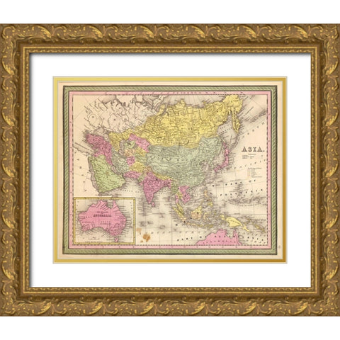 Asia 1849 Gold Ornate Wood Framed Art Print with Double Matting by Vintage Maps