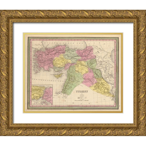 Turkey in Asia 1849 Gold Ornate Wood Framed Art Print with Double Matting by Vintage Maps
