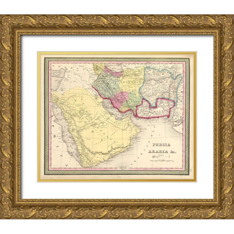 Persia and Arabia 1849 Gold Ornate Wood Framed Art Print with Double Matting by Vintage Maps