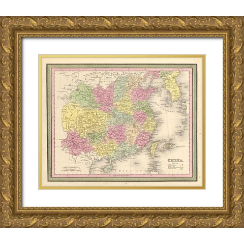 China 1849 Gold Ornate Wood Framed Art Print with Double Matting by Vintage Maps