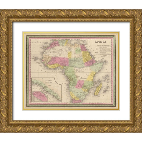 Africa 1849 Gold Ornate Wood Framed Art Print with Double Matting by Vintage Maps