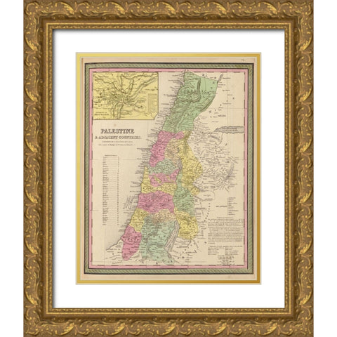 Palestine and Adjacent Countries 1849 Gold Ornate Wood Framed Art Print with Double Matting by Vintage Maps