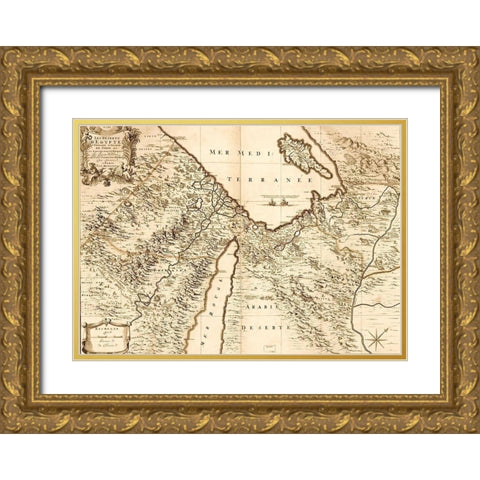 Deserts of Egypt Gold Ornate Wood Framed Art Print with Double Matting by Vintage Maps