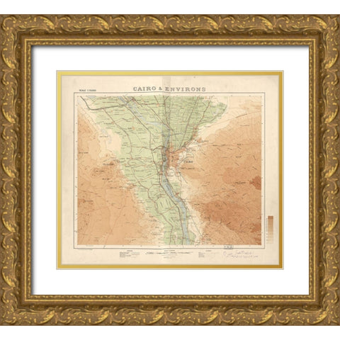 Cairo and Its Environs 1925 Gold Ornate Wood Framed Art Print with Double Matting by Vintage Maps