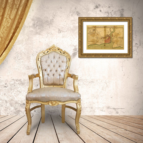 Siege of Santo Domingo 1895 Gold Ornate Wood Framed Art Print with Double Matting by Vintage Maps