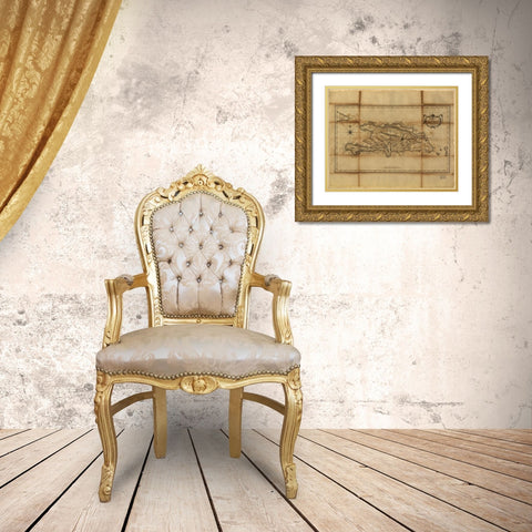 Santo Domingo 1796 Gold Ornate Wood Framed Art Print with Double Matting by Vintage Maps
