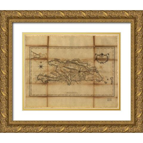 Santo Domingo 1796 Gold Ornate Wood Framed Art Print with Double Matting by Vintage Maps