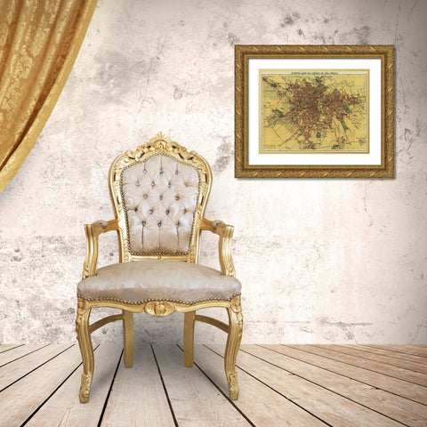 Sao Paolo Brazil 1913 Gold Ornate Wood Framed Art Print with Double Matting by Vintage Maps