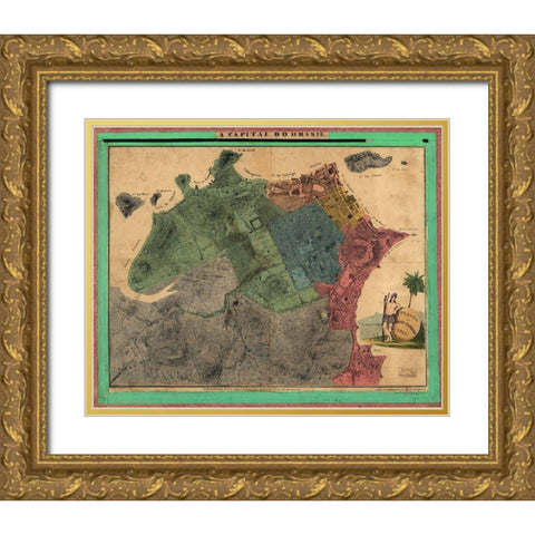 Rio De Janiero Capital do Brazil 1831 Gold Ornate Wood Framed Art Print with Double Matting by Vintage Maps