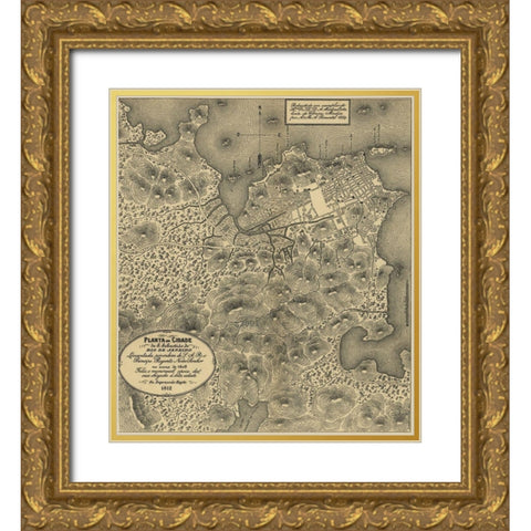 Rio De Janiero 1911 Gold Ornate Wood Framed Art Print with Double Matting by Vintage Maps
