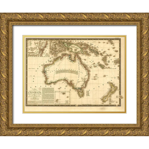 Australia 1826 Gold Ornate Wood Framed Art Print with Double Matting by Vintage Maps
