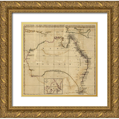 Australia AKA New Holland 1800 Gold Ornate Wood Framed Art Print with Double Matting by Vintage Maps