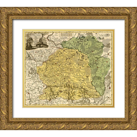 Lithuania 1778 Gold Ornate Wood Framed Art Print with Double Matting by Vintage Maps