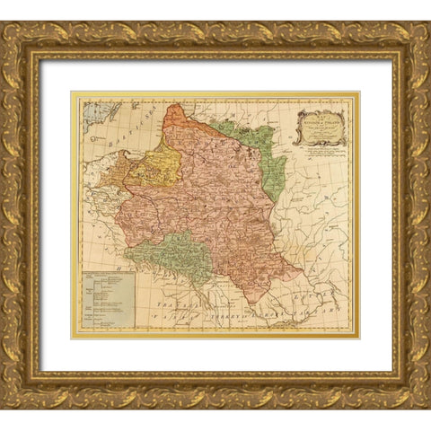 Kingdom of Poland and The Grand Duchy of Lithuania 1777 Gold Ornate Wood Framed Art Print with Double Matting by Vintage Maps