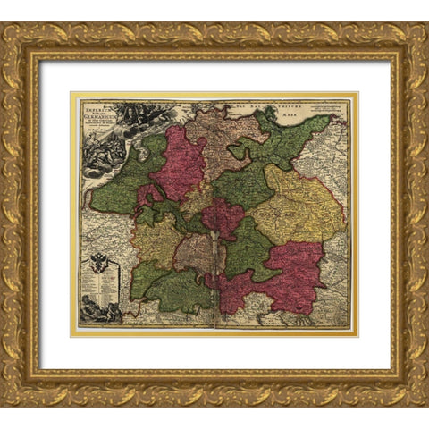Imperial Roman Germany 1700 Gold Ornate Wood Framed Art Print with Double Matting by Vintage Maps