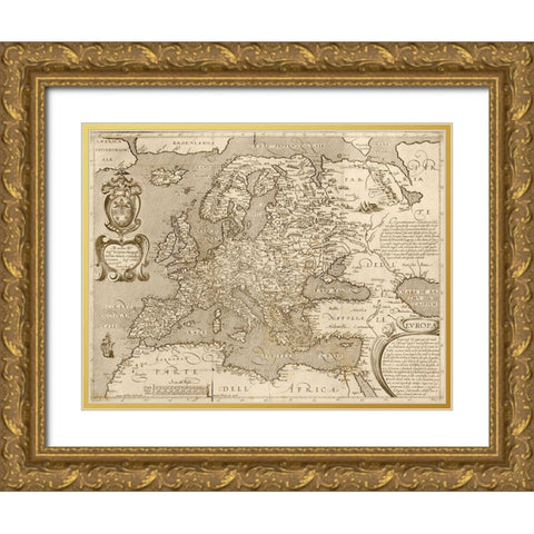 Europe Gold Ornate Wood Framed Art Print with Double Matting by Vintage Maps
