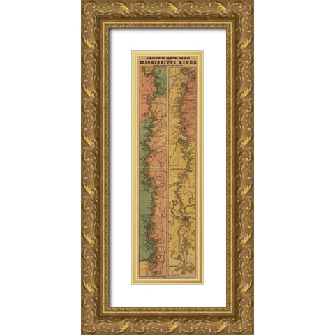 Mississippi River from Cairo to its mouth 1863 Gold Ornate Wood Framed Art Print with Double Matting by Vintage Maps