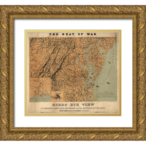 Birds Eye View of the Seat of War 1861 Gold Ornate Wood Framed Art Print with Double Matting by Vintage Maps