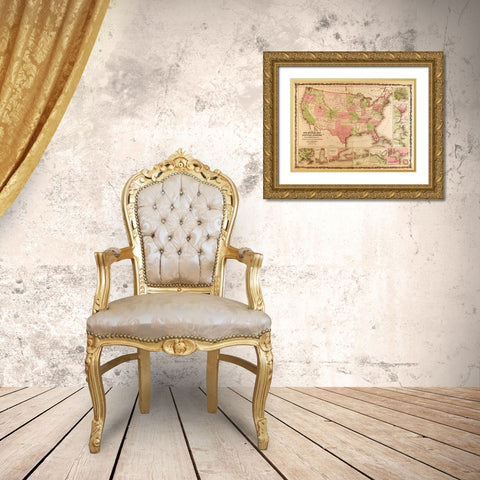 Military Map of the United states 1863 Gold Ornate Wood Framed Art Print with Double Matting by Vintage Maps