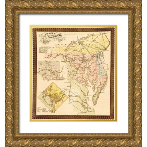 Pocket Map of the Probable Theatre of War 1861 Gold Ornate Wood Framed Art Print with Double Matting by Vintage Maps