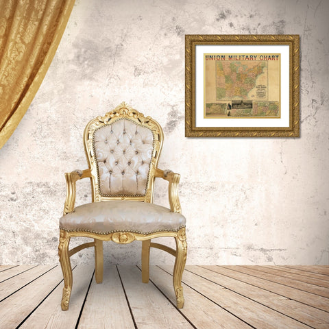 Union Military Chart 1861 Gold Ornate Wood Framed Art Print with Double Matting by Vintage Maps