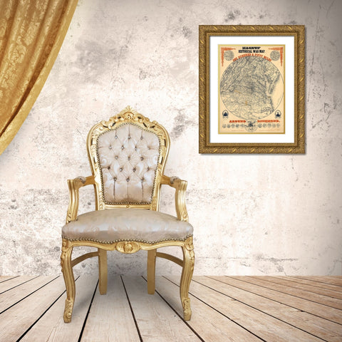 150 Miles Around Richmond 1864 Gold Ornate Wood Framed Art Print with Double Matting by Vintage Maps