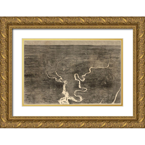 Aerial View of Grants Move on Petersburg 1864 Gold Ornate Wood Framed Art Print with Double Matting by Vintage Maps