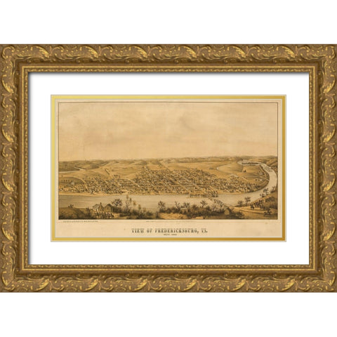 Fredericksburg aerial view 1863 Gold Ornate Wood Framed Art Print with Double Matting by Vintage Maps