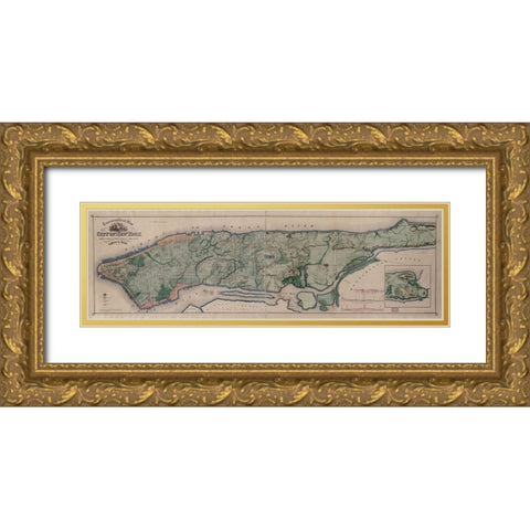 Manhattan Island 1865 Gold Ornate Wood Framed Art Print with Double Matting by Vintage Maps