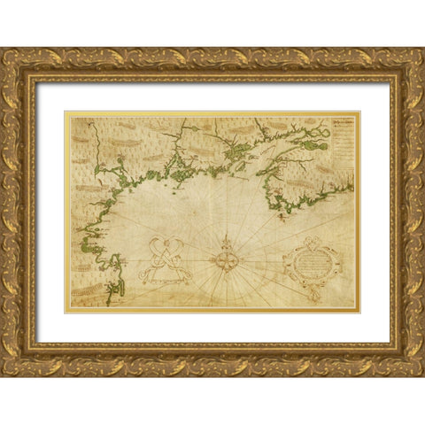 New France by Champlain Gold Ornate Wood Framed Art Print with Double Matting by Vintage Maps