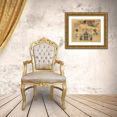 Telegraph Chart of America and Europe 1858 Gold Ornate Wood Framed Art Print with Double Matting by Vintage Maps