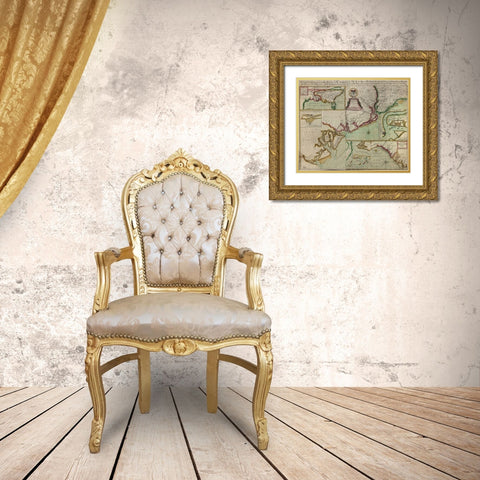 Carolinas in 1711 Gold Ornate Wood Framed Art Print with Double Matting by Vintage Maps