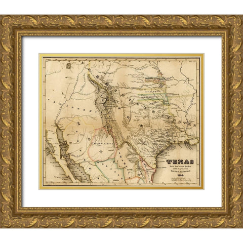 Texas 1846 Gold Ornate Wood Framed Art Print with Double Matting by Vintage Maps