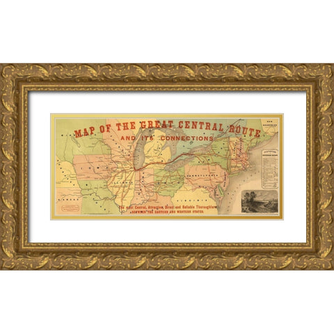 Great Central Route and Connections 1855 Gold Ornate Wood Framed Art Print with Double Matting by Vintage Maps